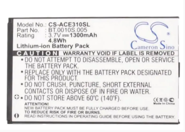 

Cameron Sino 1300mAh battery for ACER beTouch E210 C6 E210 E310 E310F BAT-310 (11CPS/42/61) BT.0010S.002