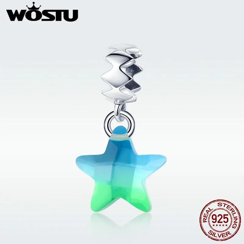 WOSTU Мода 100% Стерлинговое Серебро 925 пробы градиентные звезды амулеты из бисера