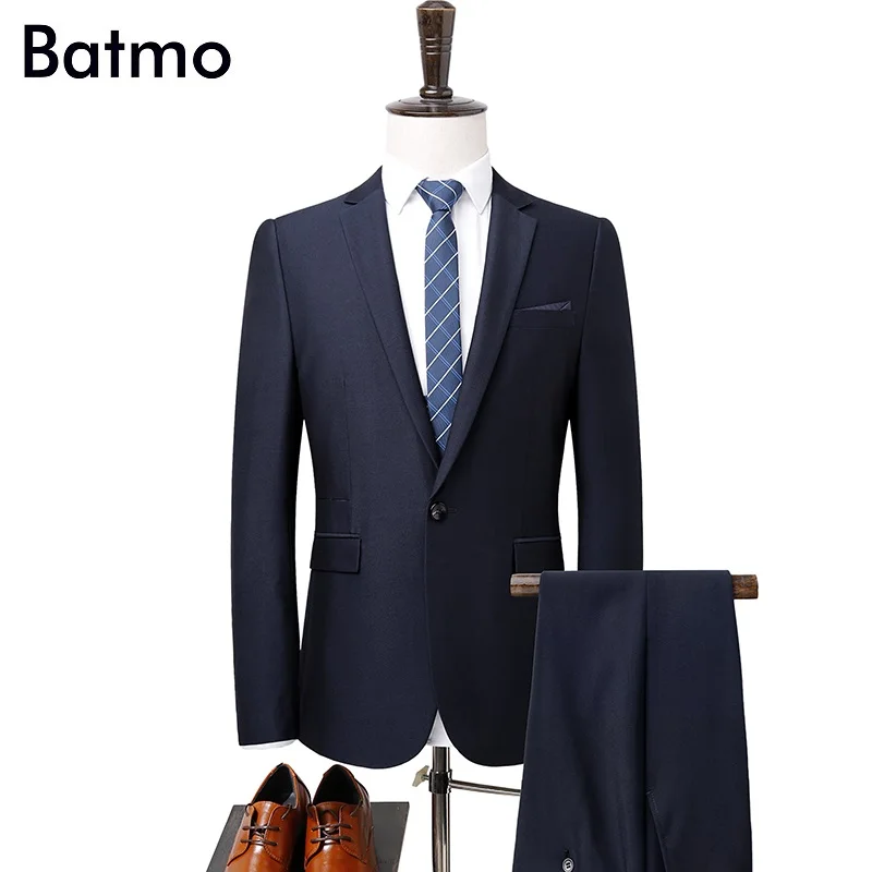 

Batmo 2018 Новое поступление весенние высококачественные мужские костюмы, мужские костюмы темно-синего цвета, свадебные мужские костюмы, 6665