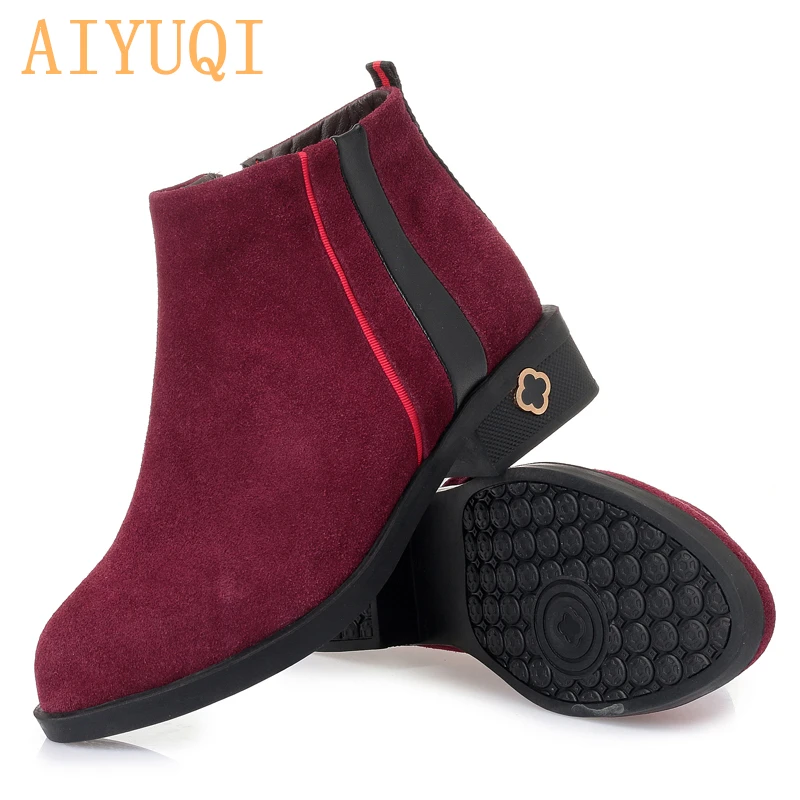 AIYUQI; женские зимние ботинки из натуральной кожи; теплые шерстяные ботинки в австралийском стиле; Модные женские Ботинки martin; замшевые военные ботинки