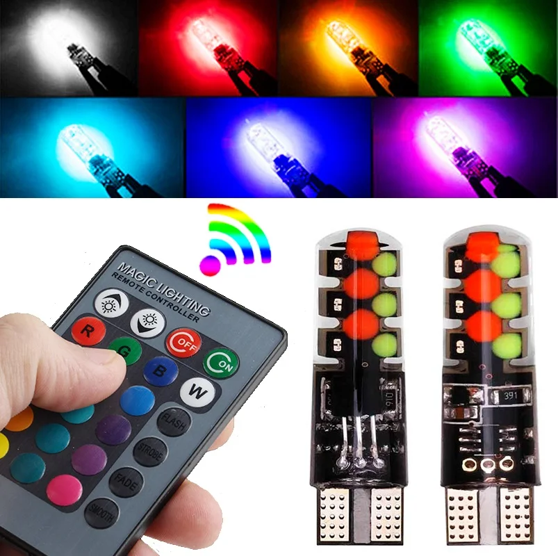 2 шт. светодиодные RGB лампы T10 W5W с пультом дистанционного управления 12 чипов|interior