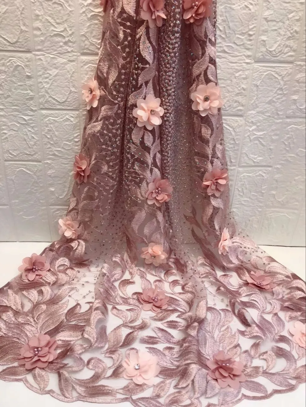 3D кружевная ткань 2017 высокое качество вышивка отделка из бисера тюль