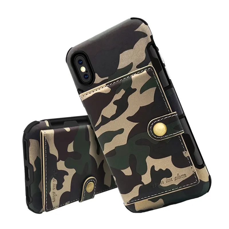 phone case for iphoneX Camouflage pattern Business wallet Card Pocket Phone Cases For iPhone X back Cover full cover sports |