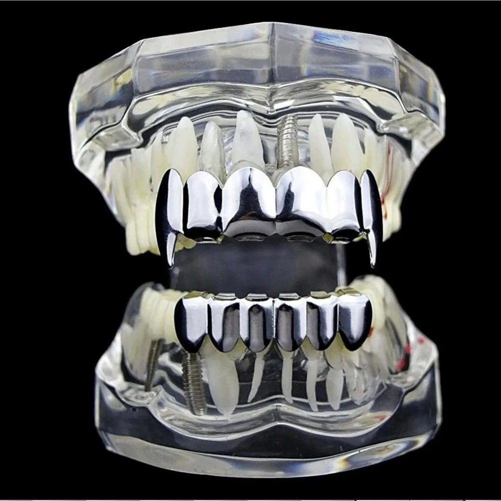 Hip Hop Gold Teeth Grillz Top &amp Bottom Grills Dental Mouth Punk Caps Cosplay Party Tooth Rapper Jewelry Gift T8N002W | Украшения и