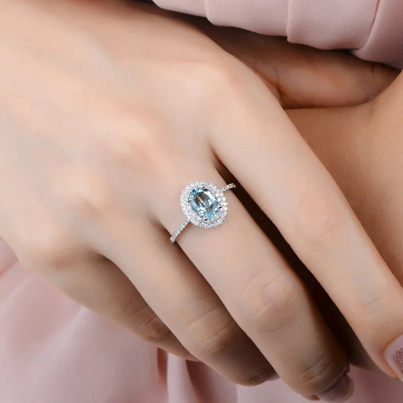 1.02ct Natural Blue Aquamarine 14k White Gold Natural Diamond Engagement Ring Jewelry