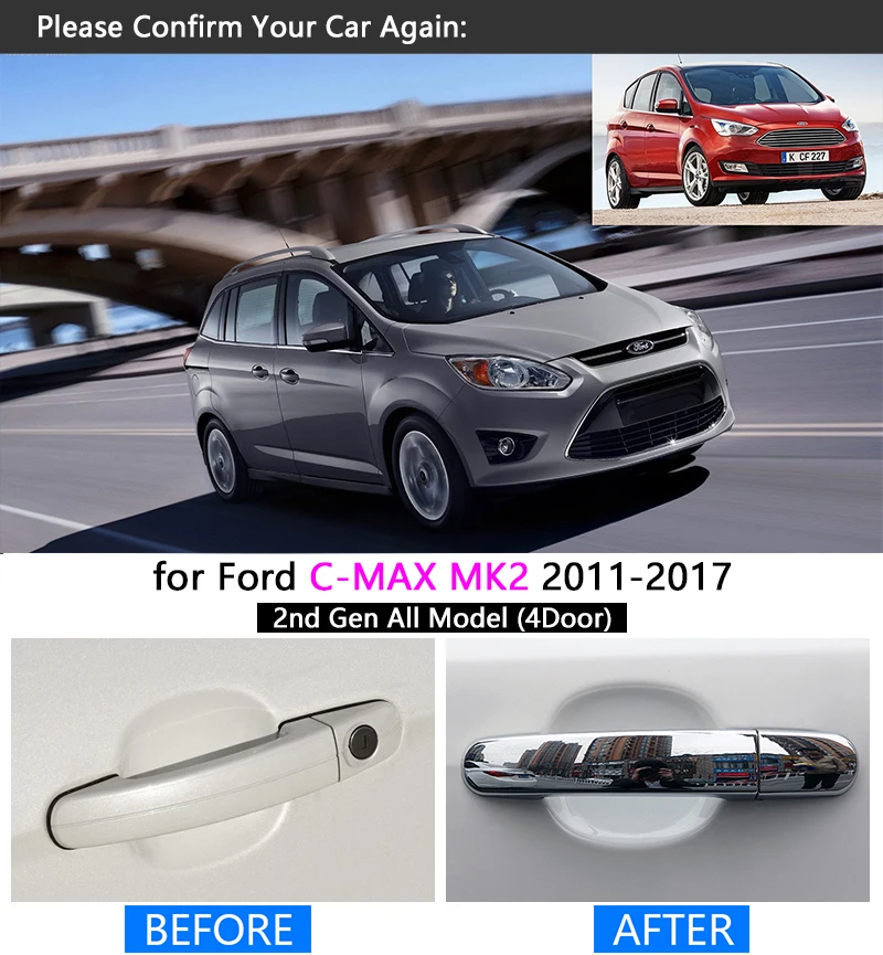 Набор хромированных накладок на дверные ручки автомобиля дверную крышку для Ford 1