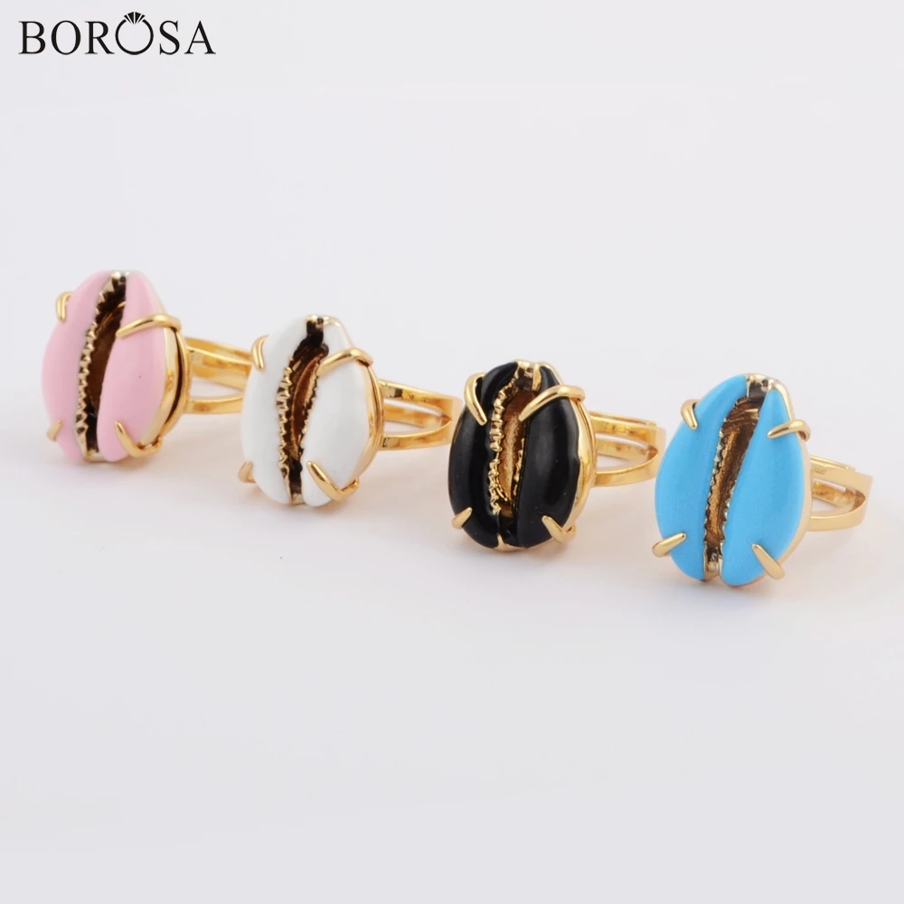 BOROSA Shell Rings 5/10PCS Gild Claw Rainbow Natural Cowrie Ring mix colors Adjustable for Women Gifts ZG0419 | Украшения и