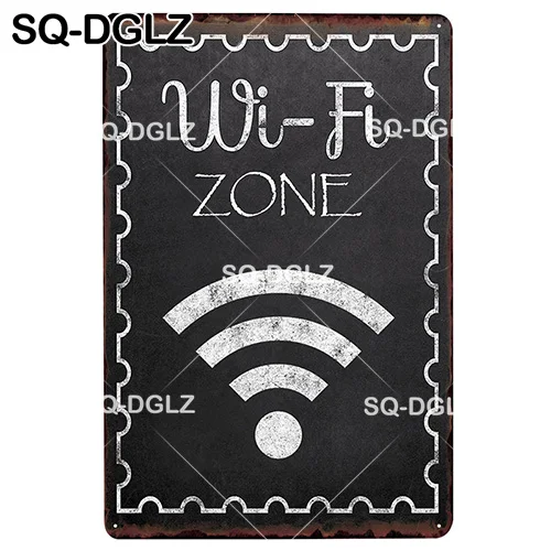[SQ-DGLZ] Бесплатный Интернет WiFi точка доступа Оловянная вывеска Настенный декор прибывают в темную сторону металлические поделки WiFi зона плавок художественный плакат - Цвет: 1338