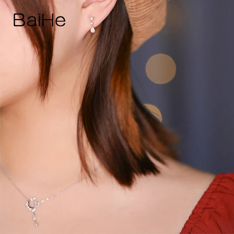 BAIHE Solid 14 K желтое золото(AU585) около 0.30ct F-G/SI натуральные бриллианты свадебные женские модный подарок для ювелирных изделий серьги