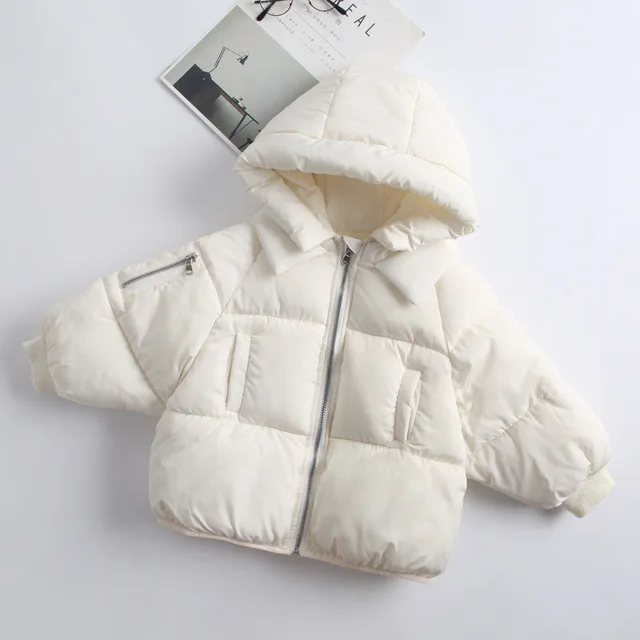 

2019 girls coat winter thick warm cotton jackets coats parkas white hooded zipper batwing sleeve kids outwear clothes 5 colors