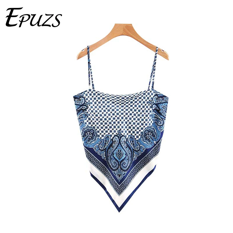 Женские топы с принтом пейсли boho летние без рукавов на тонких бретельках