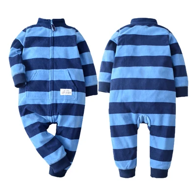 Blue stripes Новинка; Детский комбинезон; флисовый камуфляжный комбинезон на молнии для маленьких мальчиков; Рождественский комбинезон с высоким воротником; ropa para bebe; Одежда для младенцев - Цвет: Blue stripes