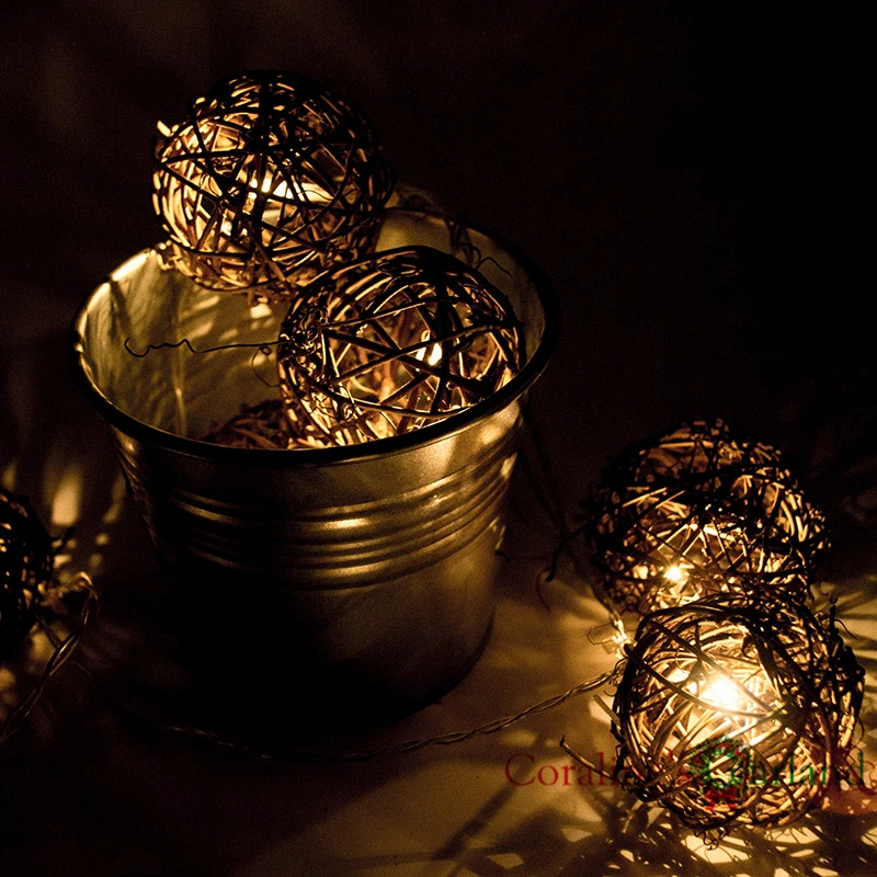 Гирлянда 4 м 20 шт. натуральный коричневый ротанговый шар сказочные гирлянды