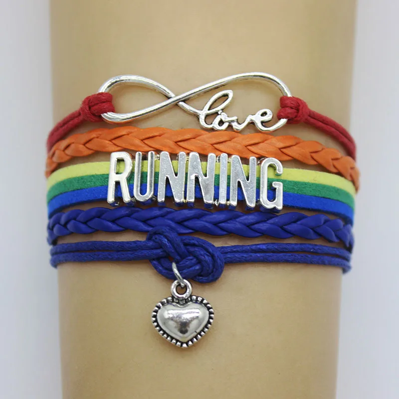 

10PC/Lot Infinity Love Running Shoes Heart Charm Wrap Bracelets Heart Bracelet Wax Leather Custom Women & Men Bracelets Jewelry