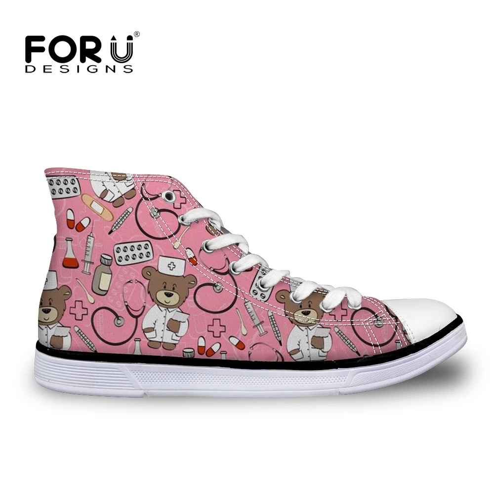 FORUDESIGNS/парусиновые кроссовки с высоким берцем и 3D рисунком медсестры детские