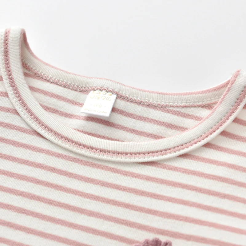 Футболка для девочек длинная Милая рубашка в полоску ярких цветов с цветочным