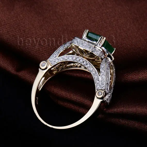 Женское кольцо с изумрудом винтажное обручальное из желтого золота 14 карат 7x9