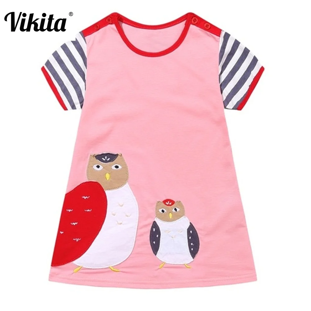 VIKITA Girls Dress Cartoon Baby Princess Dresses Children Clothing Striped Clothes Kids Cotton Vestidos JM6744 mix | Детская одежда и