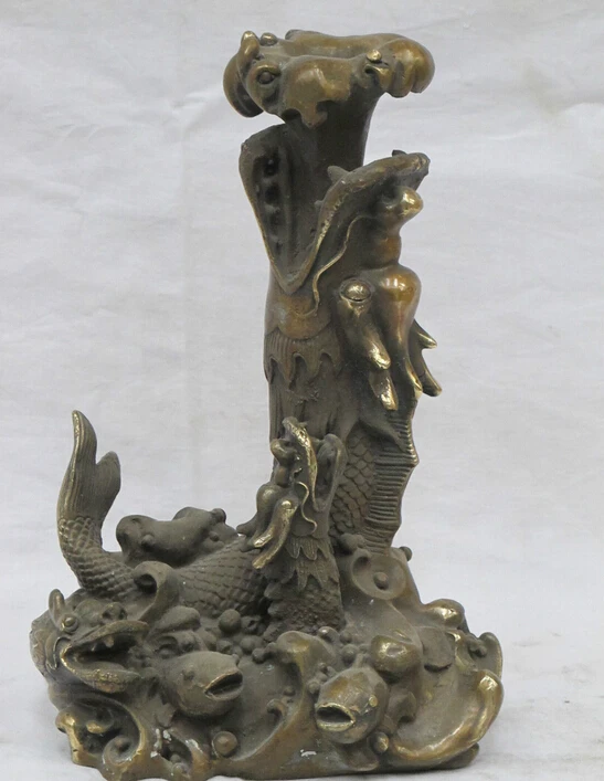 10 &quotТибет китайский фэн-шуй бронзовая резьба рыба пробковая основа дракон