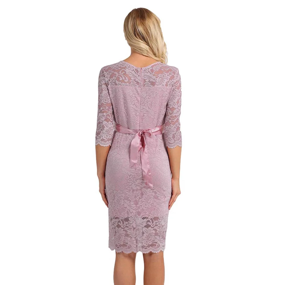 Womens Maternity Elegant Floral Lace Overlay Half Sleeve Vestidos Parties Pregnant Maternity Dresses for Photo Shoot Dress