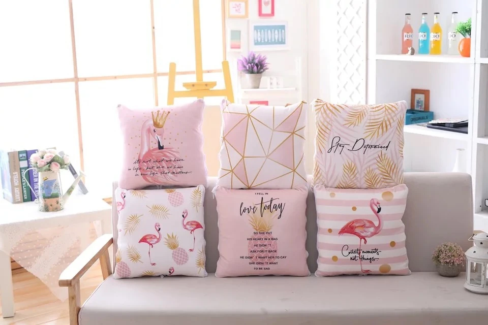 Скандинавский розовый маленький свежий односторонний плюшевый наволочка с