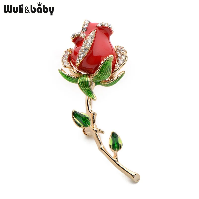 Эмалевая женская брошь Wuli&baby в виде красной розы, брошь для свадьбы, банкета, вечеринки, подарок на день Святого Валентина
