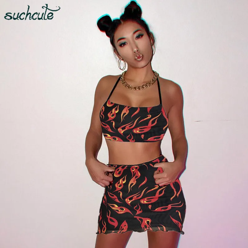 SUCHCUTE, Женская юбка, с принтом пламени, сетчатая,, юбки-карандаш, высокая талия, модная, с разрезом по бокам, мини, летняя, из тюля, Etek Spodnica