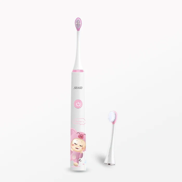 Pink SEAGO Детская электрическая ультразвуковая зубная щетка умная щетка с таймером Водонепроницаемая Детская электрическая перезаряжаемая зубная щетка SK2 - Цвет: Pink