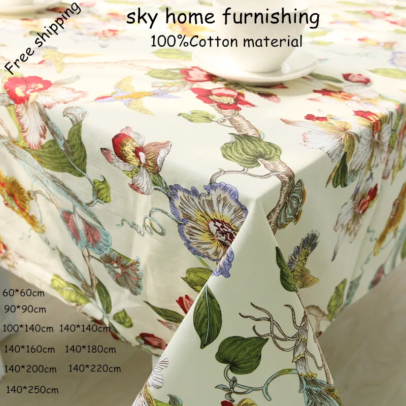 

New cotton table cloth rectangular tablecloths with home wedding table Literary artisti 4 color Flowers and birds style