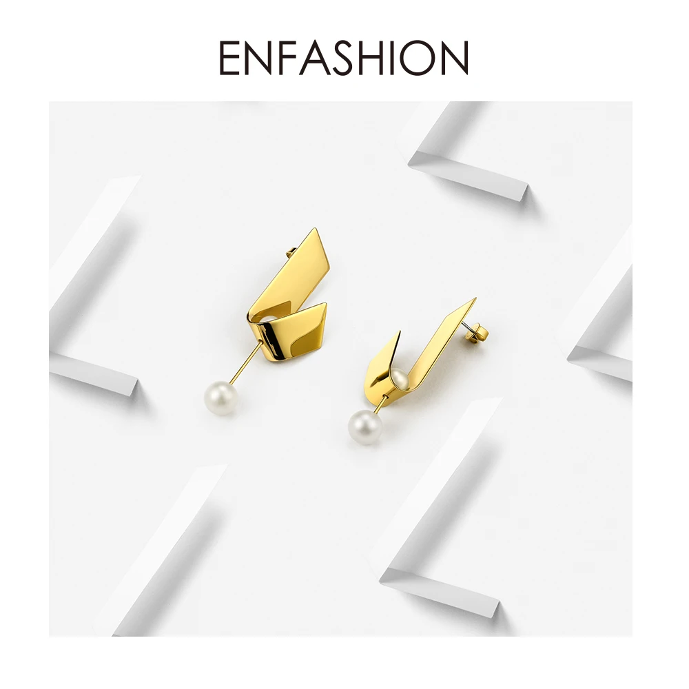 Enfashion, гнущиеся жемчужные серьги, висячие серьги для женщин, модные ювелирные изделия, длинные серьги, большие Oorbellen Voor Vrouwen EFJ181055