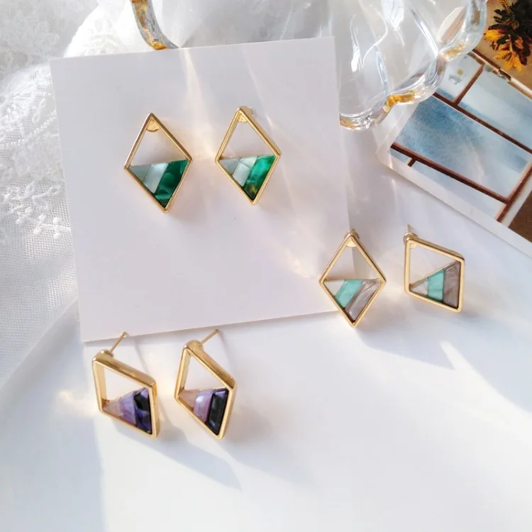 Женские Разноцветные серьги-гвоздики Lozenge модные геометрические треугольные