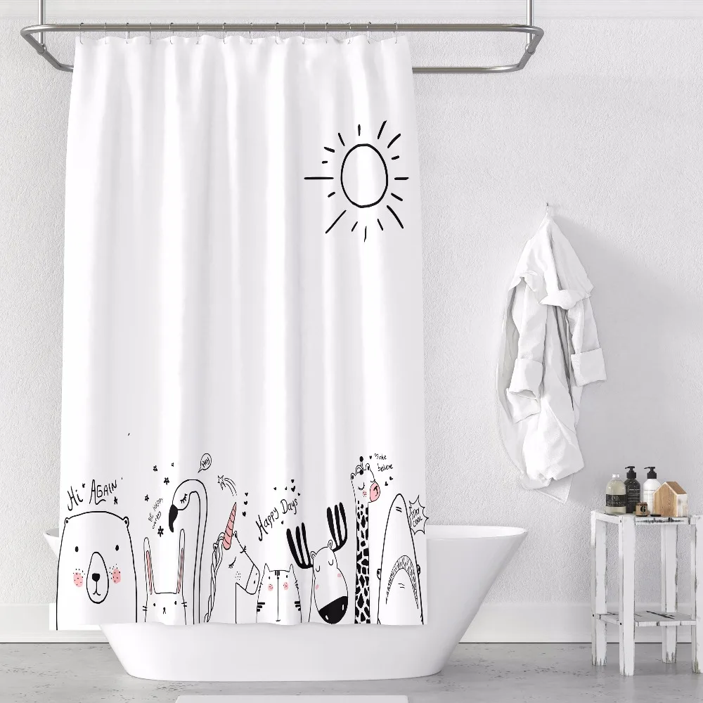 

Custom Made Shower Curtain Bathroom Curtain Partition + Hooks 1.2/1.5/1.8/2x1.8m 1.5x2m 1.8x2m 2x2m 2.4x2m Animal White ins