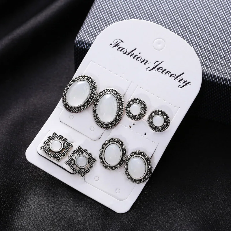 6Pcs/set New Vintage Bohemia Ladies Earrings Set Austria Crystal Cubic Zirconia Small Stud Earrings For Wome Fashion Accessories