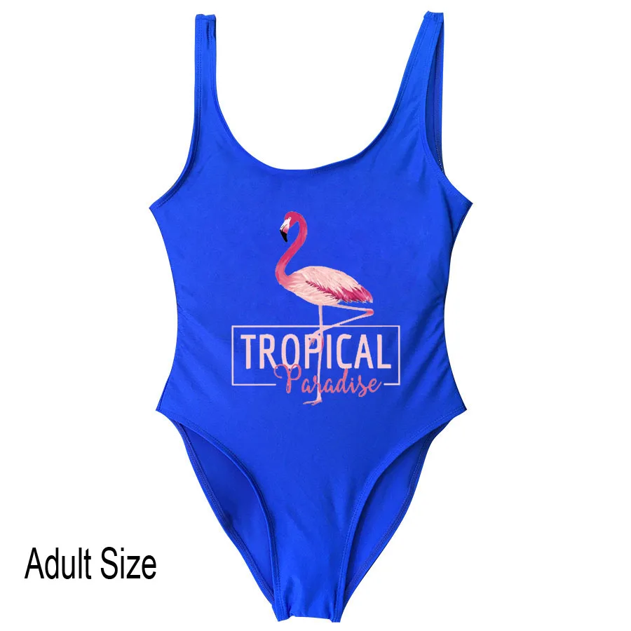 Adult Royal Blue Купальник с принтом фламинго для женщин и детей, одежда для купания, цельный костюм, купальник с высокой посадкой и низкой спинкой, купальник для женщин, монокини - Цвет: Adult Royal Blue