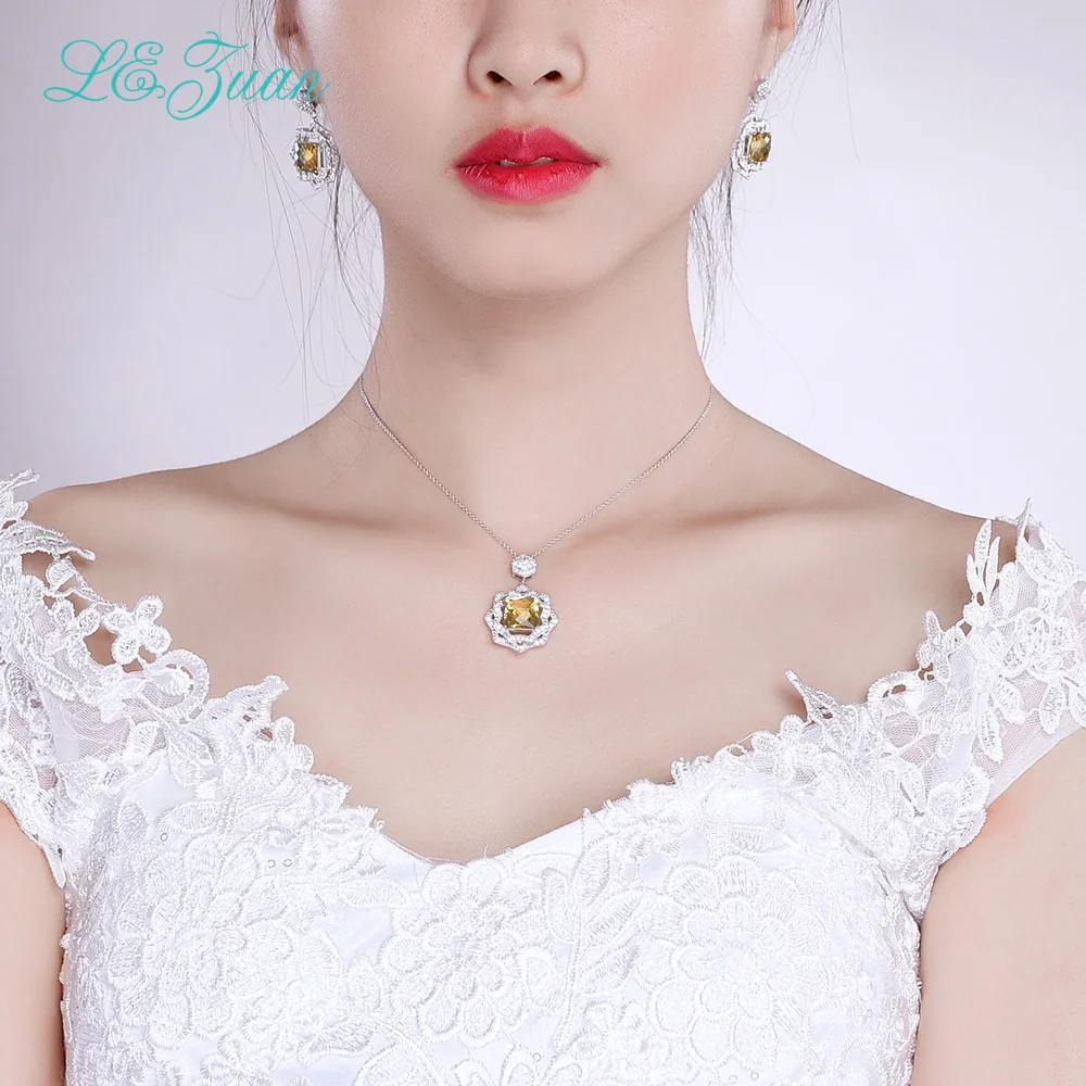 L& zuan 11.95CT каменный из натурального цитрина набор свадебных ювелирных изделий из чистого серебра 925 пробы прекрасные желтые серьги-гвоздики с камнями/кулон