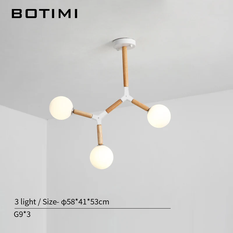 3 Light BOTIMI креативный скандинавский светодиодный Люстра со стеклянным шаром для гостиной, спальни, деревянные люстры G9, Светильники для внутреннего освещения - Цвет абажура: 3 Light