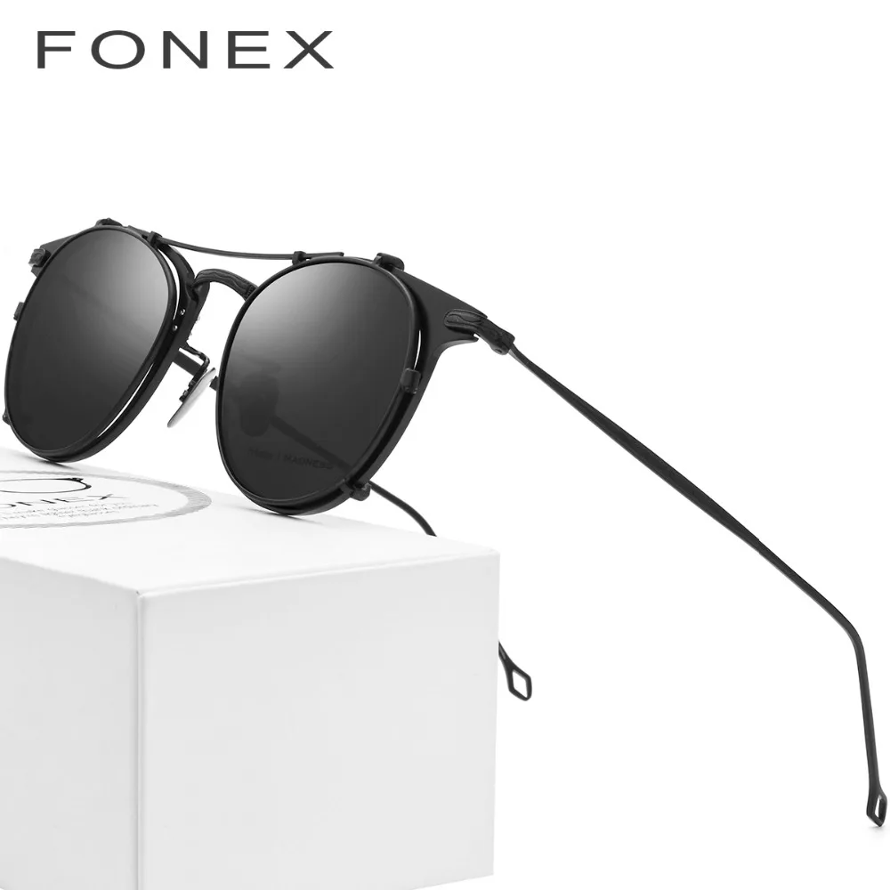 FONEX, оправа из чистого титана, мужские ультралегкие поляризованные солнцезащитные очки на клипсах, женские круглые оптические очки по рецепту, 502