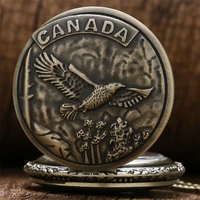 vintage bronze canada bird design pocket watch quartz necklace pocket clock souvenir gifts for men women reloj de bolsillo