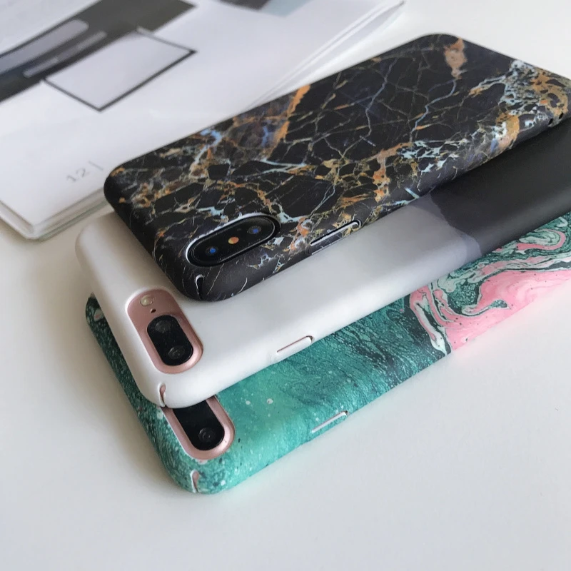 HOTR Hard Marble Phone Case For iphone X XS 6S 6 7 8 Plus Retro Style Granite Stone Pattern Cover Smooth Cases |