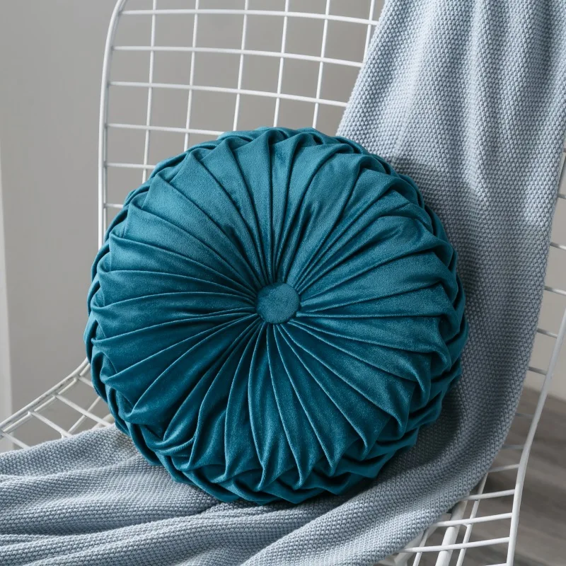 Velvet Pleated Round Pumpkin Throw Pillow Couch Cushion Floor Pillow Decorative For Home Chair Bed Car