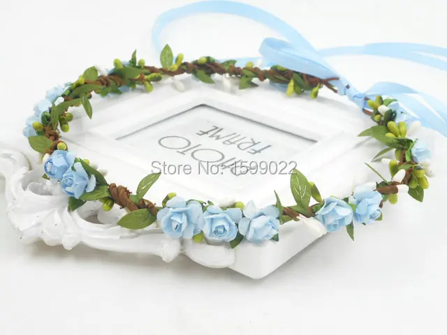 Деревенский свадебный цветок невесты корона голубое платье костюм головной убор