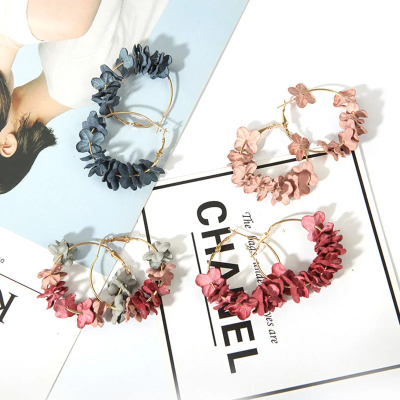 Fashion Flower Hoop Earrings Bijoux Femme Sweety Colorful Petal Alloy Ear Jewelry Circle Big Women Charm Brinco | Украшения и