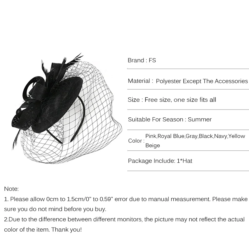 FS летняя вуаль Вуалетка шляпа Дамский головной убор с перьями элегантный женский