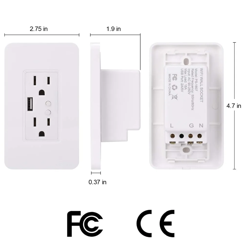 Умная настенная розетка с Wi Fi и usb портом для зарядки|Умные розетки| |
