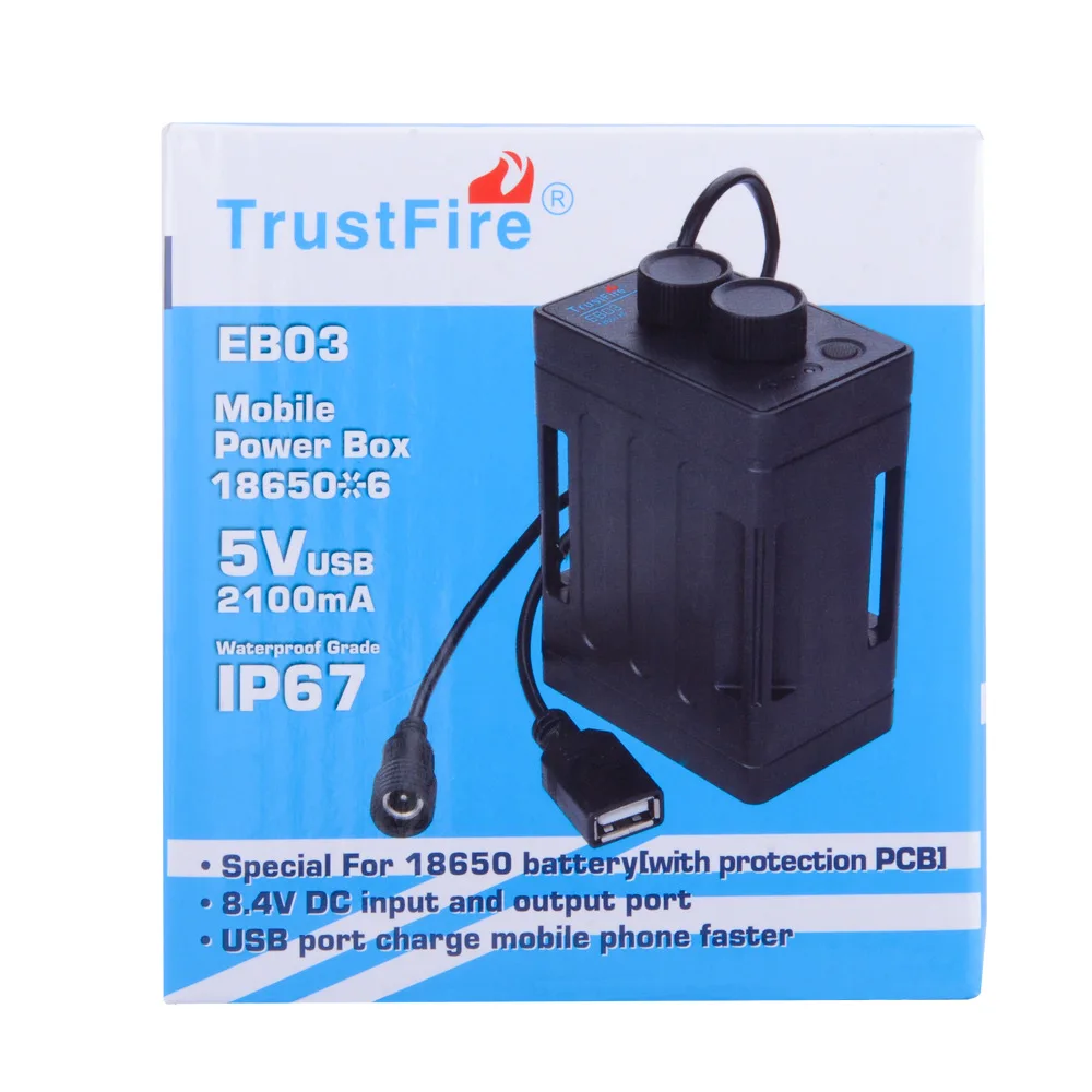 TrustFire EB03, водонепроницаемый 18650 аккумулятор, внешний аккумулятор, чехол, коробка, usb зарядка, телефон, DC 8,4 в, батарейный блок, чехол, коробка для Led, велосипедный светильник