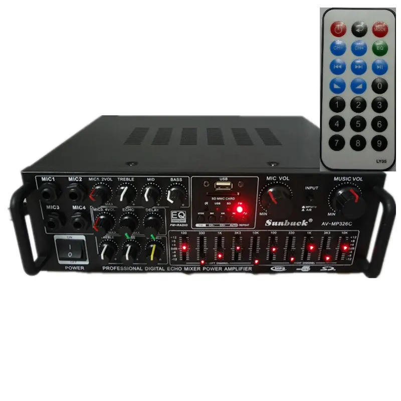 220 V-240 V 200W+ 200W SUNBUCK AV-MP326C Профессиональная Цифровая Эхо-смеситель усилитель домашний караоке усилитель с EQ выравнивания