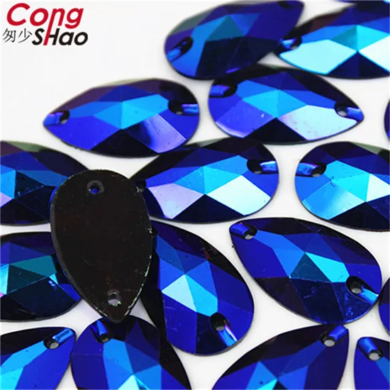 Sapphire AB Cong Shao 50 шт. 16*28 мм, форма в виде капли, черные кристаллы, AB Стразы, Пришивные с плоским основанием, 2 отверстия, камни, смола для DIY, свадебное платье CS766 - Цвет: Sapphire AB