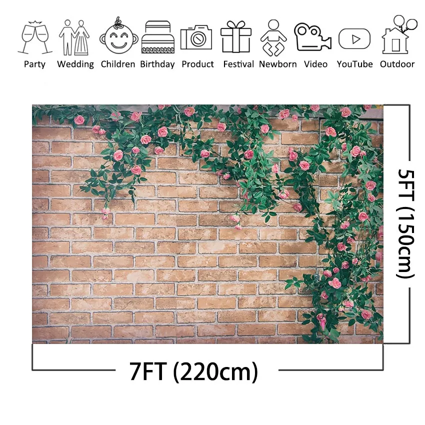 Фотофон MEHOFOTO с изображением цветов кирпичной стены весенние свадебные фоны день
