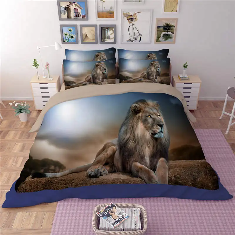 Комплект постельного белья из 3 предметов с 3D-принтом Львов | Дом и сад