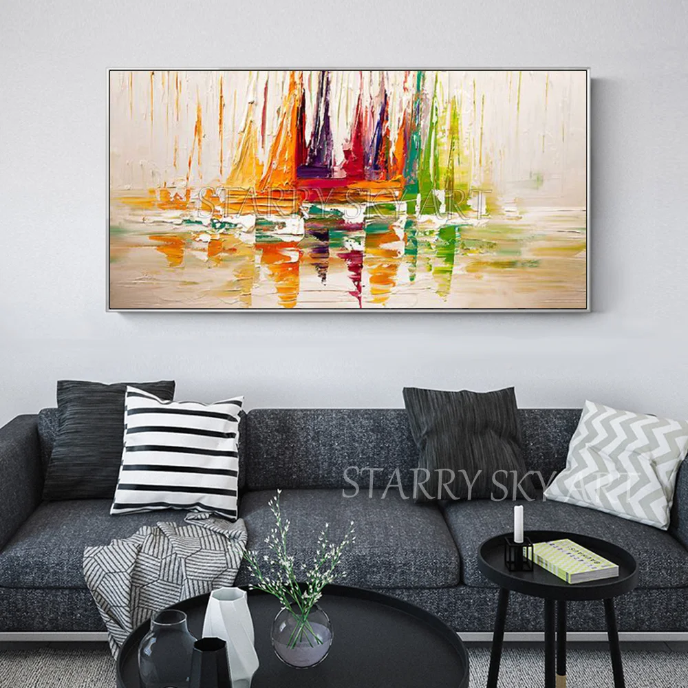 Professional Artist Hand-painted High Quality Abstract Boat Oil Painting on Canvas Rich Colors Knife Ship | Дом и сад